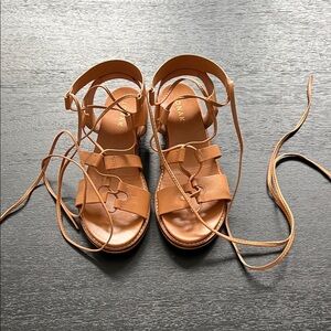 Jonak Paris Brown Leather Lace-Up Gladiator Sandals